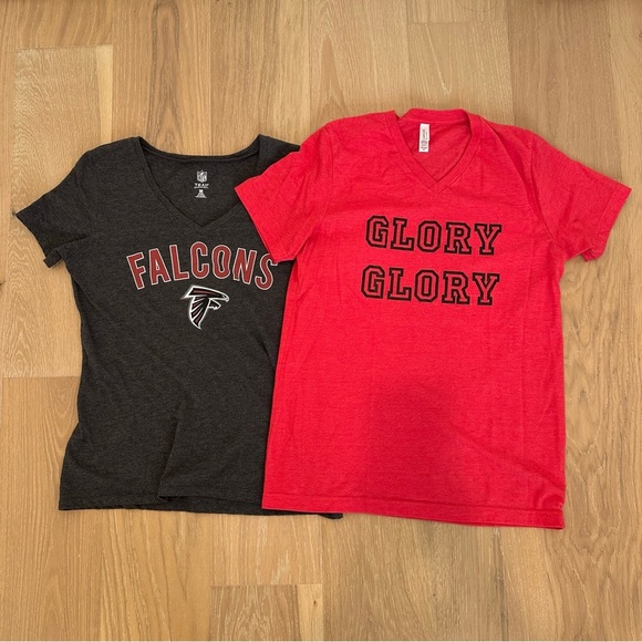 NFL Tops - Falcons Womens Tshirt Georgia Bulldogs Short Sleeve Tee Atlanta Red Black V neck